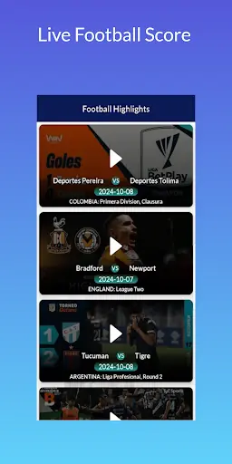 Stream East app Football Highlights list